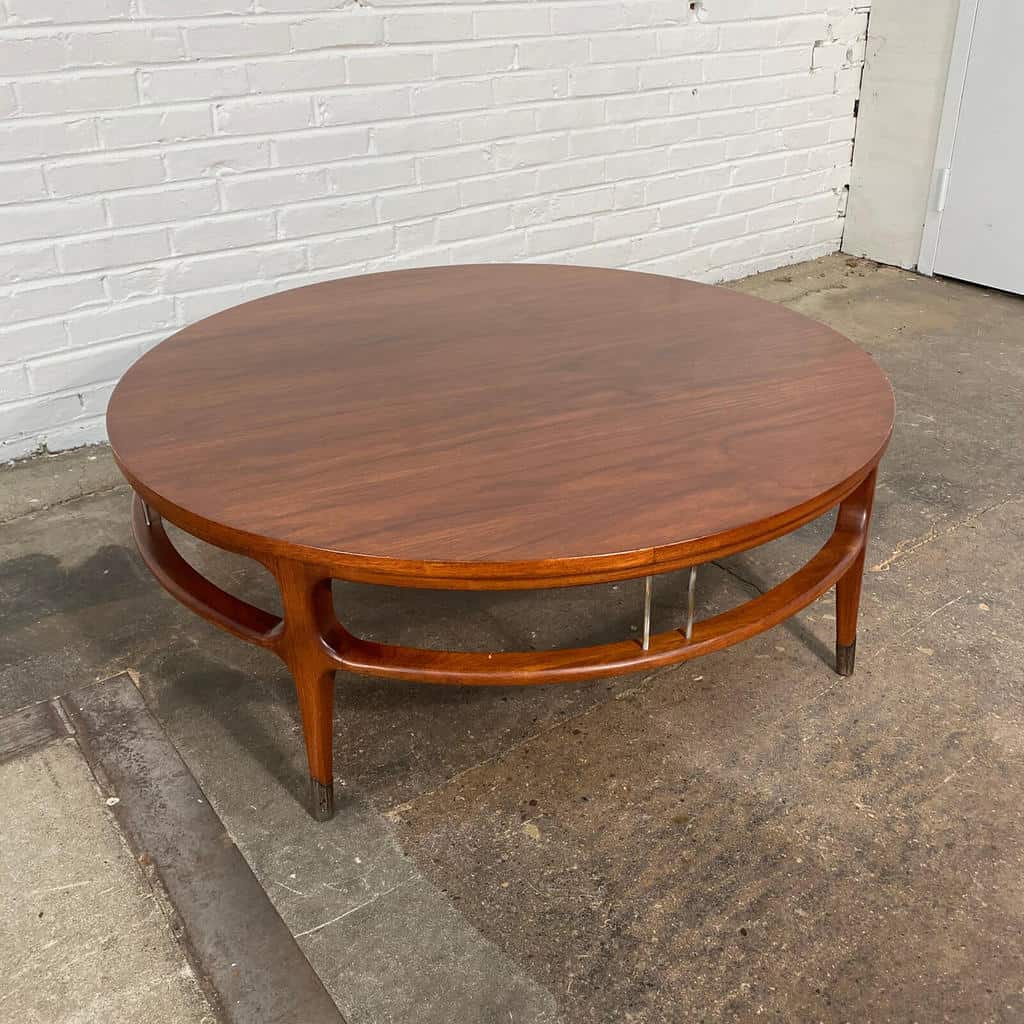 Round Walnut Coffee Table with Metal Accents Tables vendor-unknown 