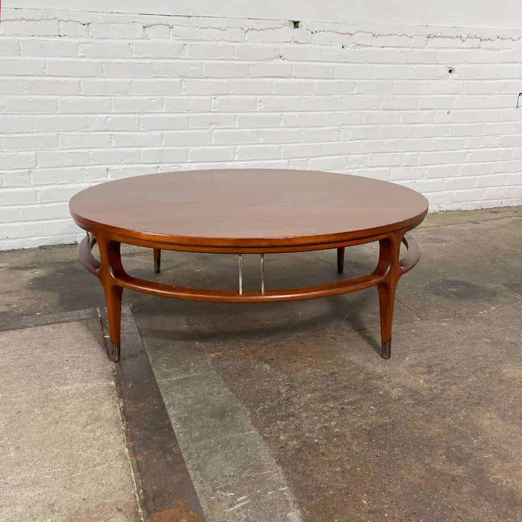 Round Walnut Coffee Table with Metal Accents Tables vendor-unknown 