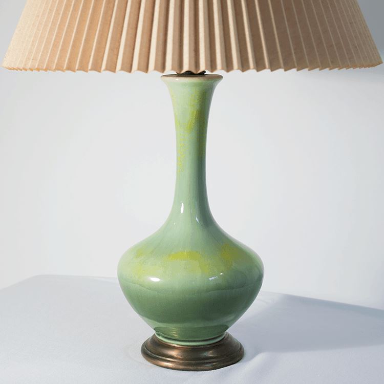 Tall Green Yellow Drip Glaze Lamp Table Lamp Unknown 