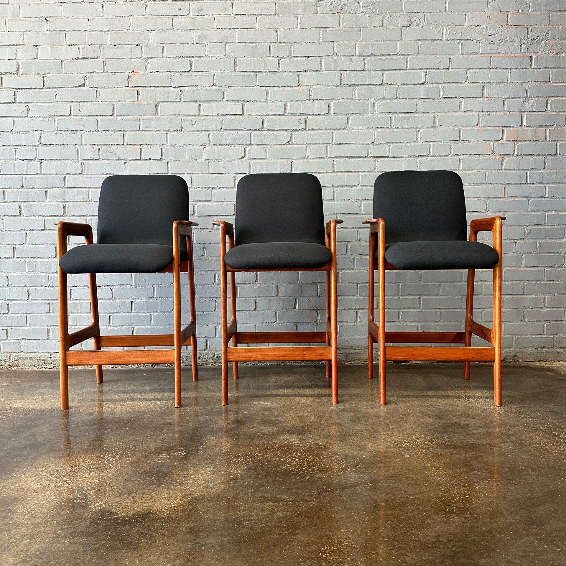 Set of 3 Teak Bar Stools by Benny Linden