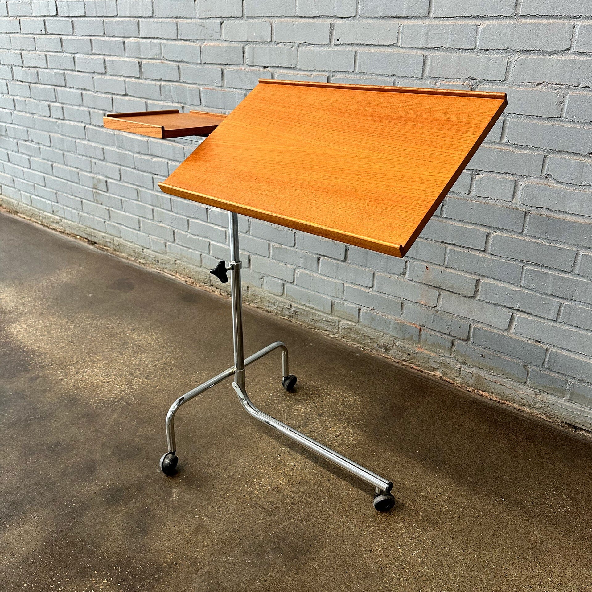 Adjustable Rolling Teak Tray Table by HMN Tray Table HMN 