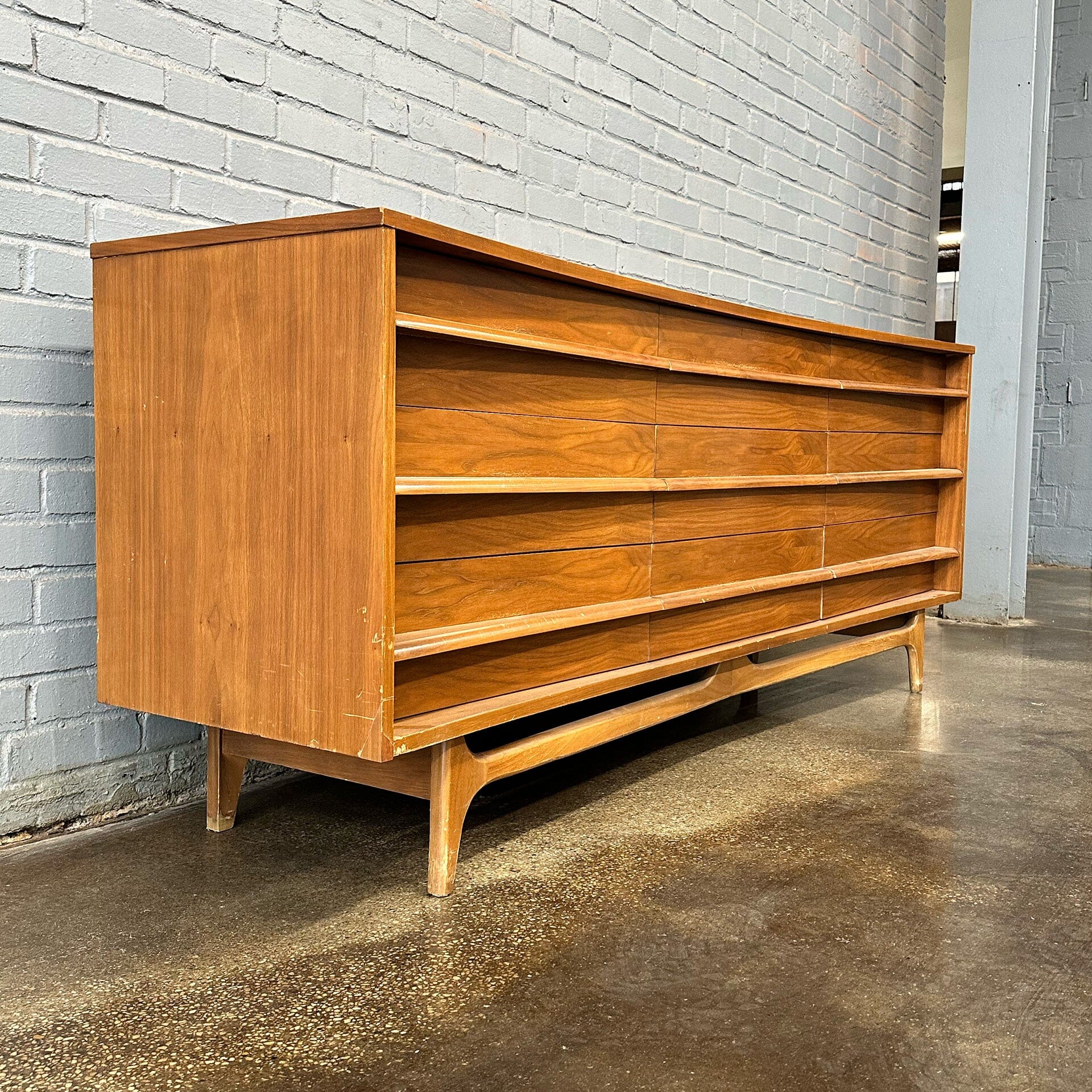 Large 9 Drawer Walnut MCM Dresser by Young Manufacturing Co Dressers Young Manufacturing Co 