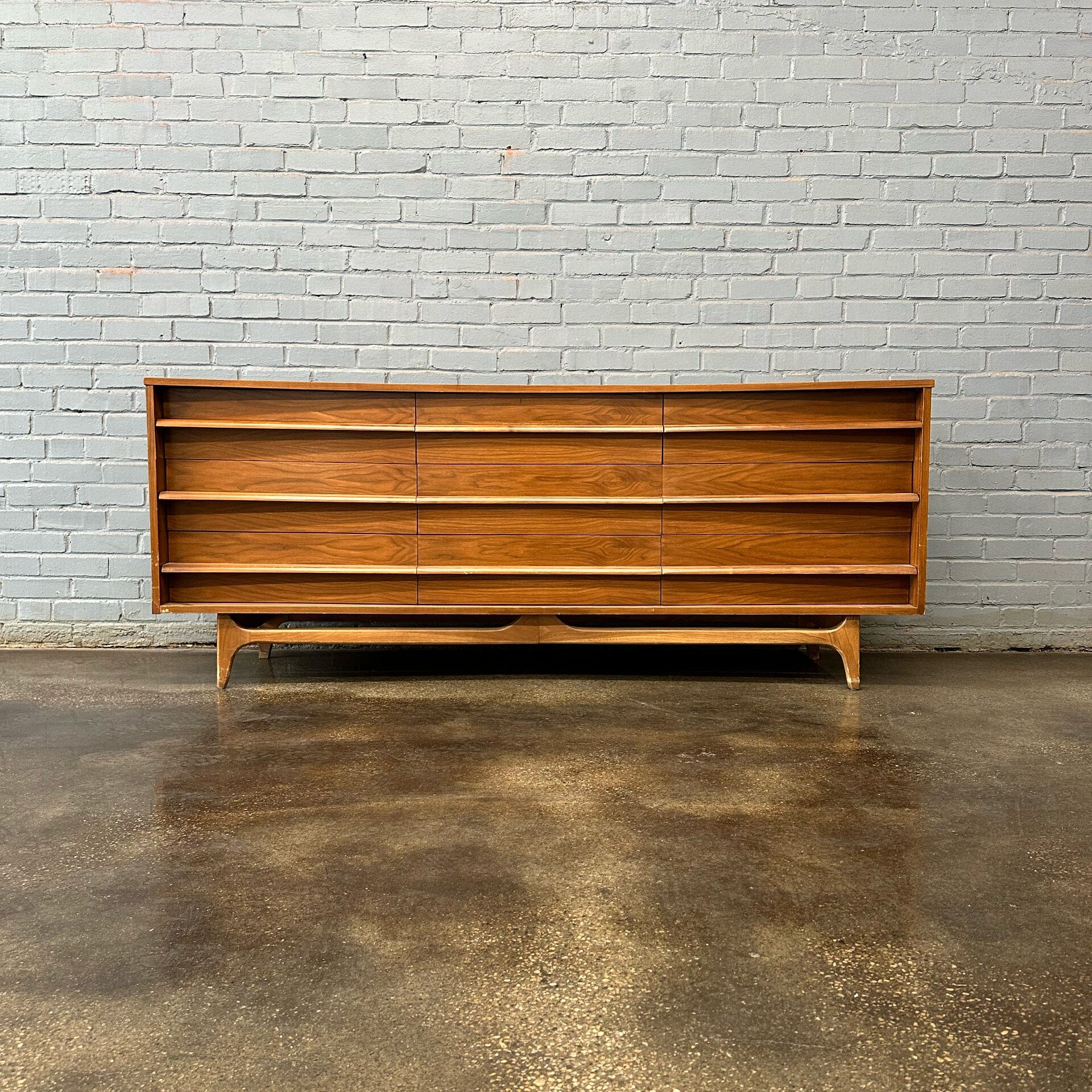 Large 9 Drawer Walnut MCM Dresser by Young Manufacturing Co Dressers Young Manufacturing Co 