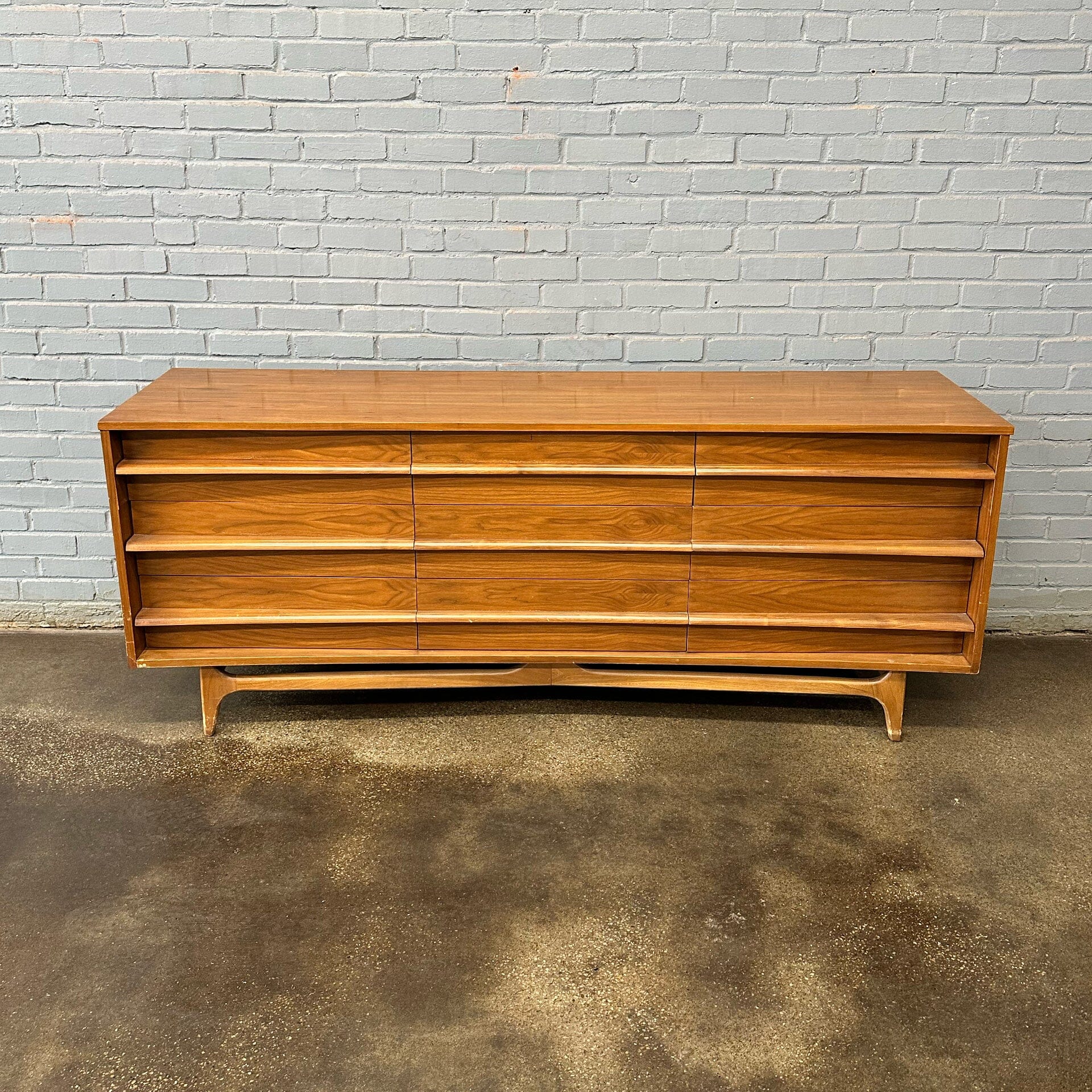 Large 9 Drawer Walnut MCM Dresser by Young Manufacturing Co Dressers Young Manufacturing Co 