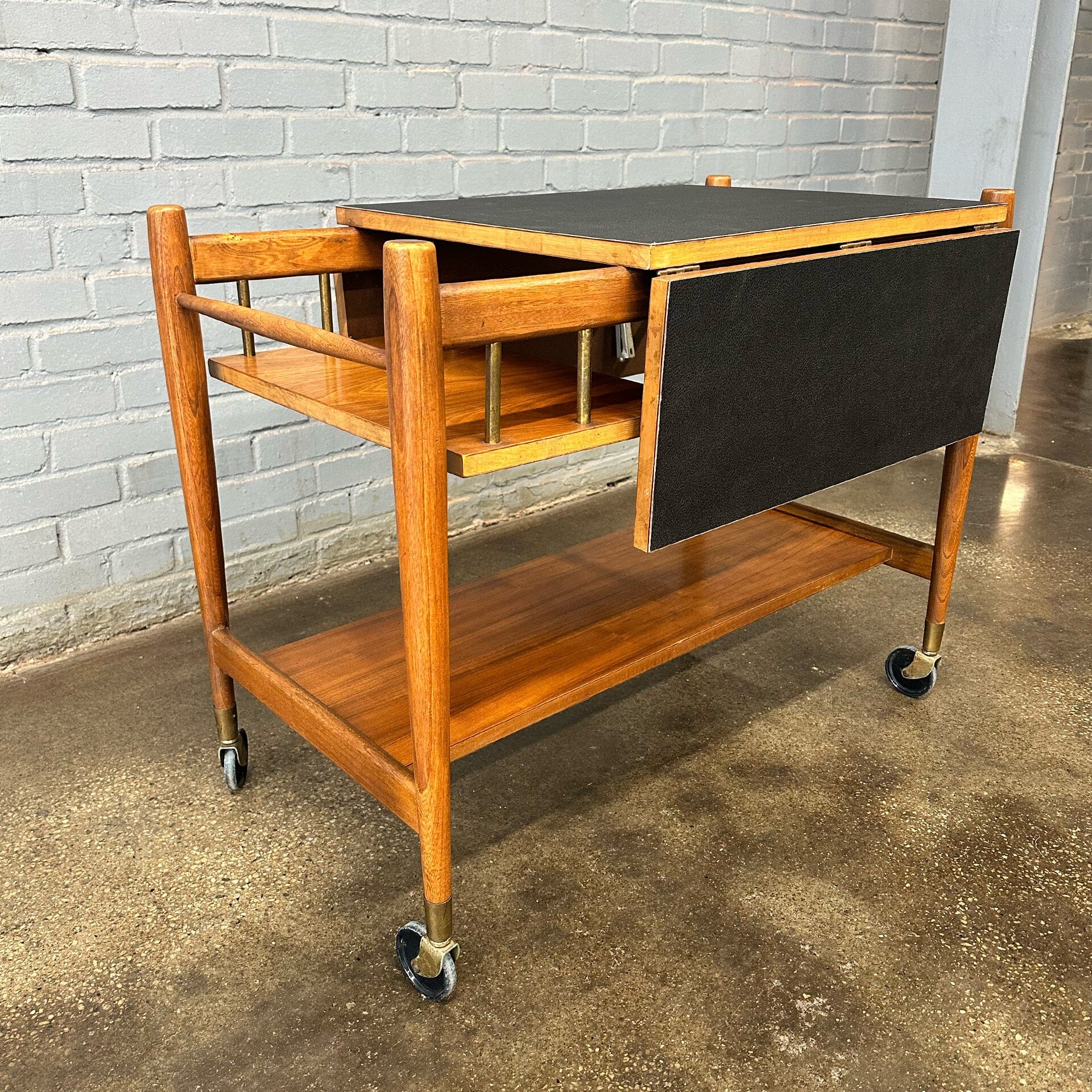 MCM Walnut Bar Cart with Leather Top Carts MidMod Decor 