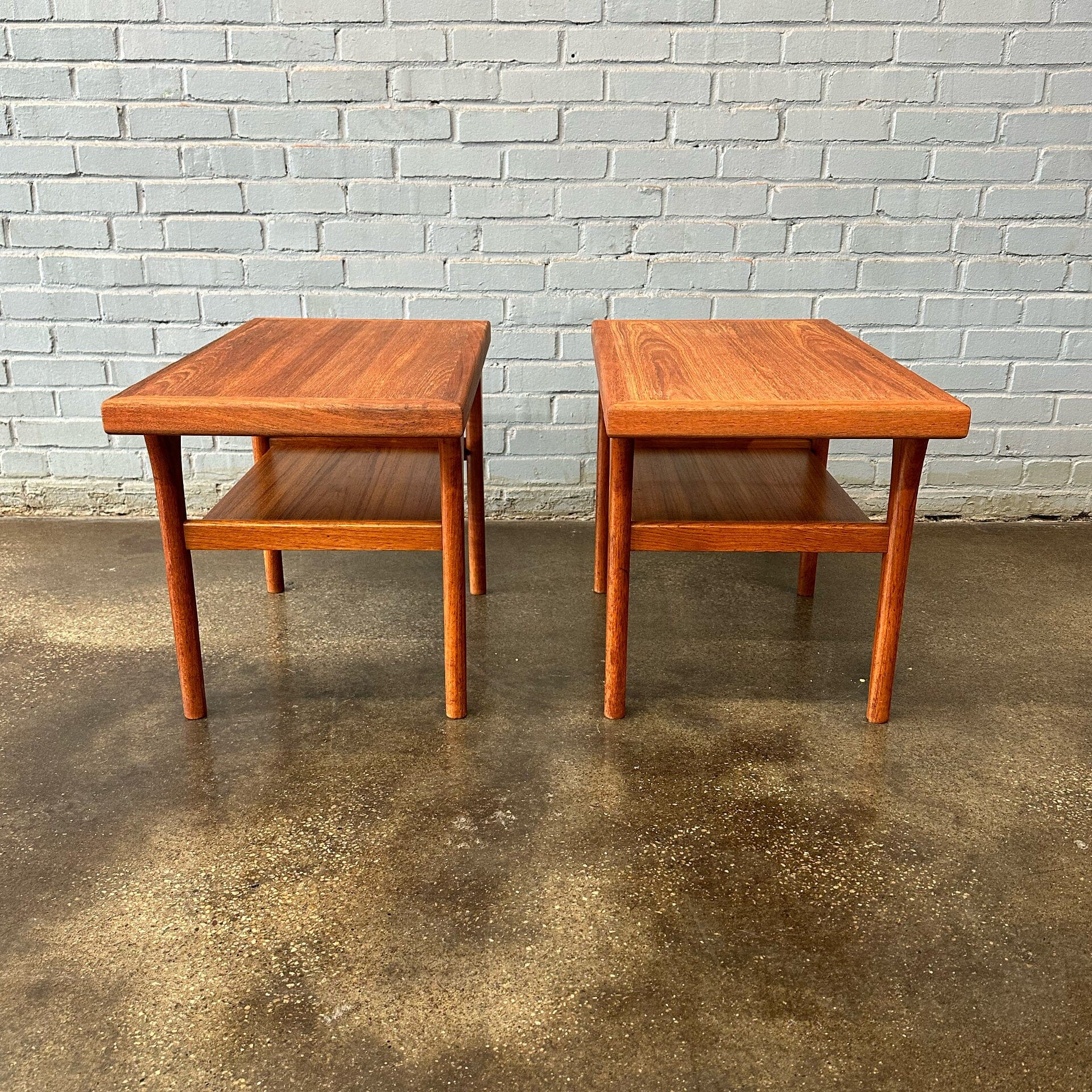 Pair of Teak Danish Side Tables with Shelves Accent Tables MidMod Decor 