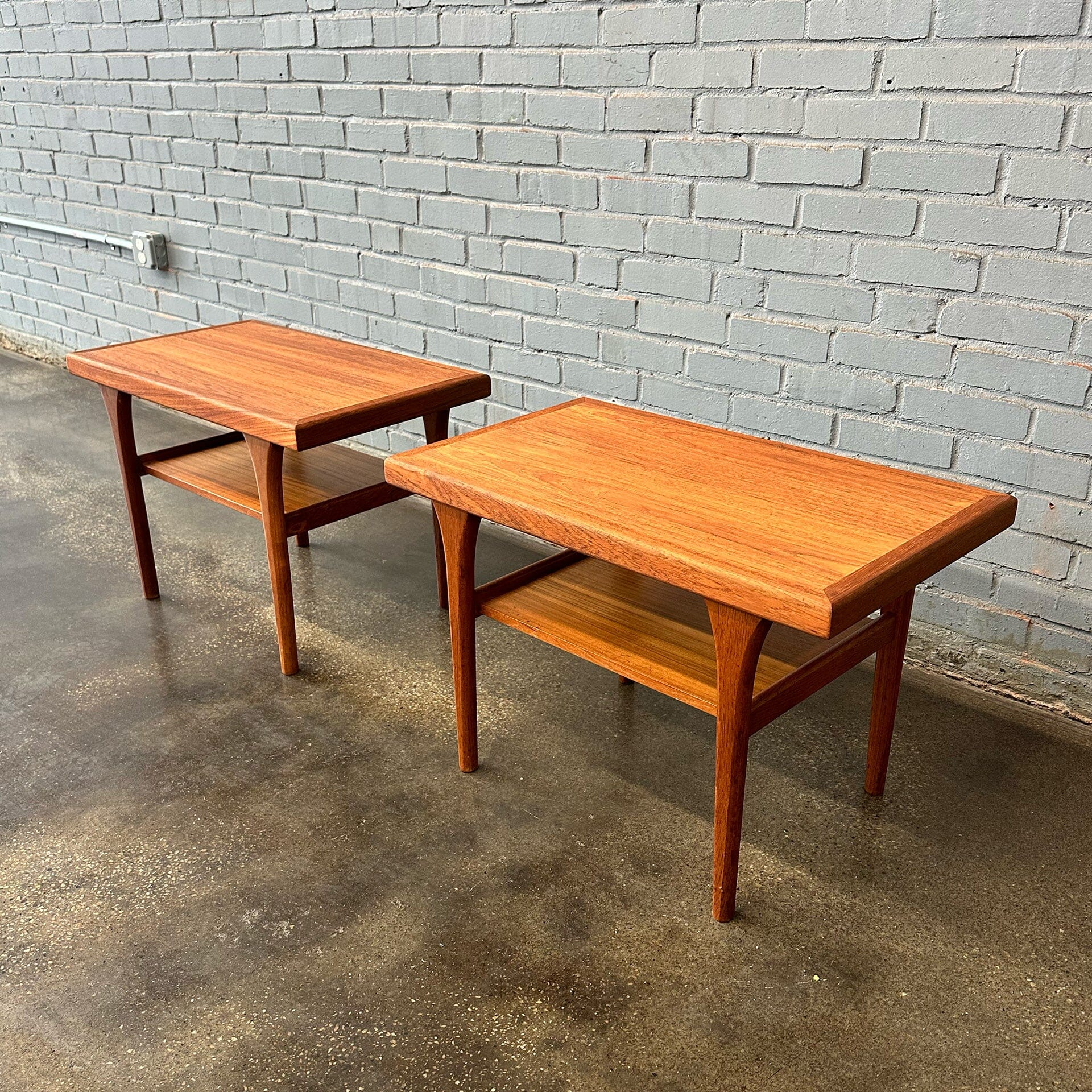 Pair of Teak Danish Side Tables with Shelves Accent Tables MidMod Decor 