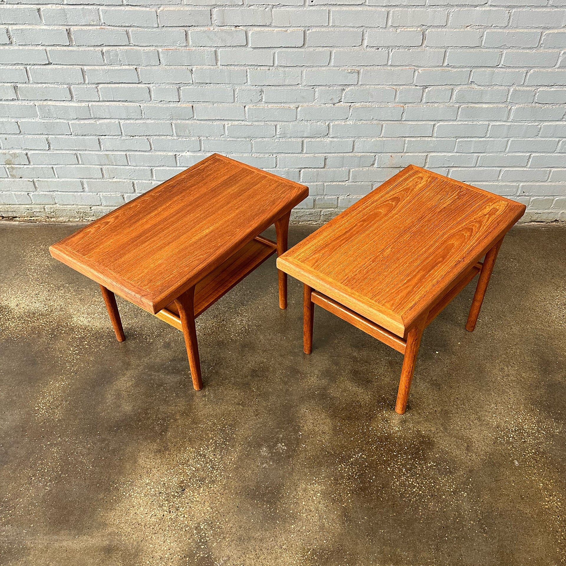 Pair of Teak Danish Side Tables with Shelves Accent Tables MidMod Decor 