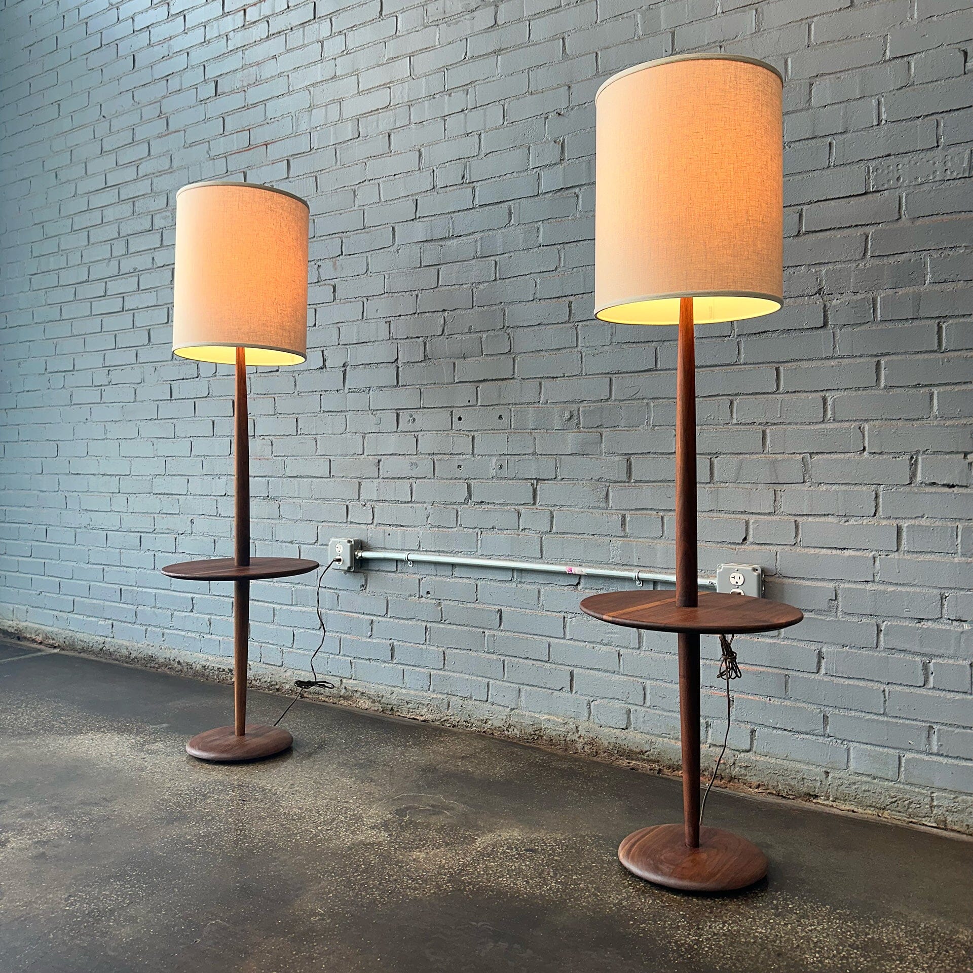 Pair of Walnut Side Table Floor Lamps Floor Lamp Unknown 