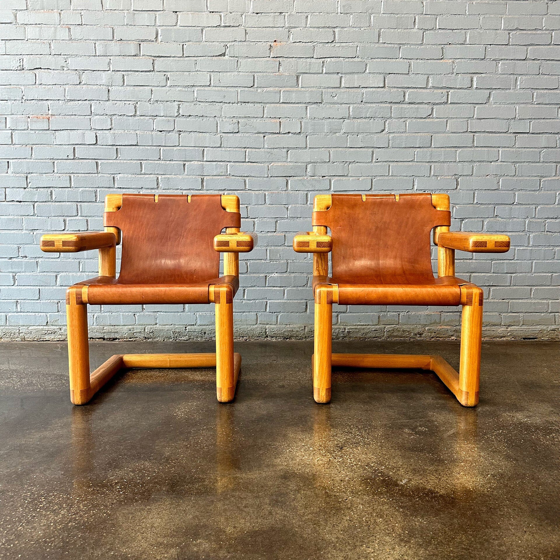 Richard Kagan 1970's Leather Hunting Chairs Arm Chairs Richard Kagan 