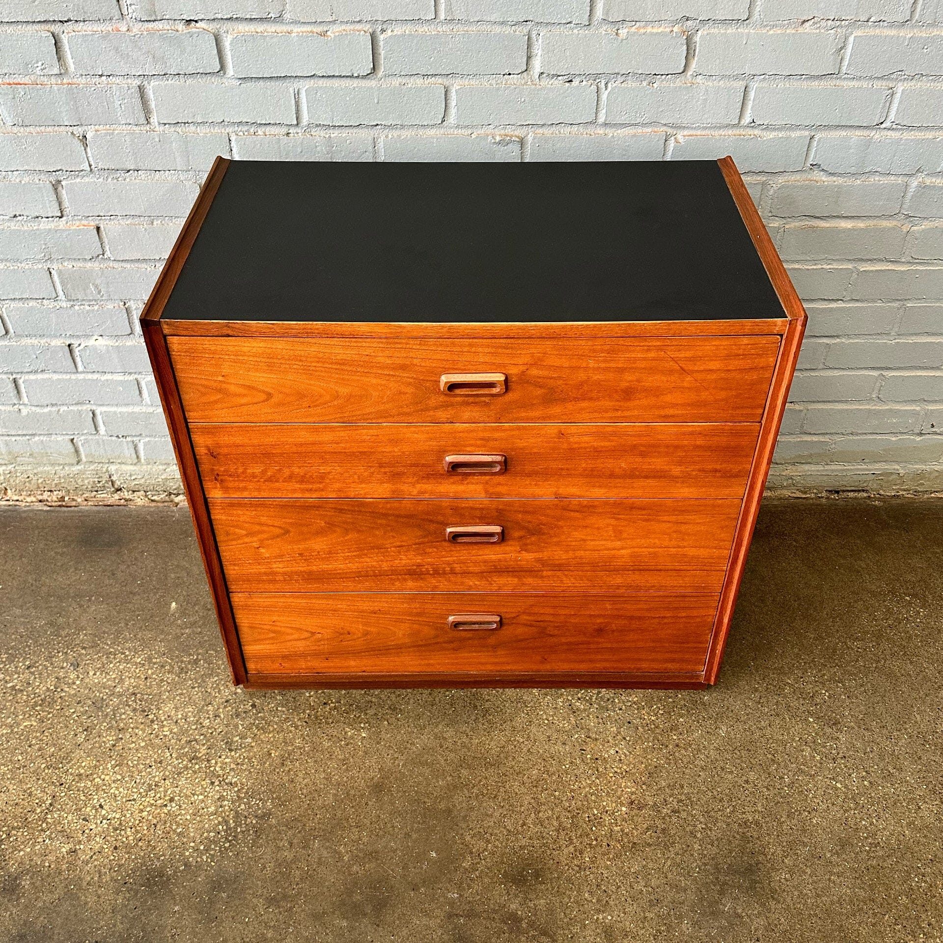 Walnut Bachelor's Chest with Black Leatherette Top – MidMod Decor
