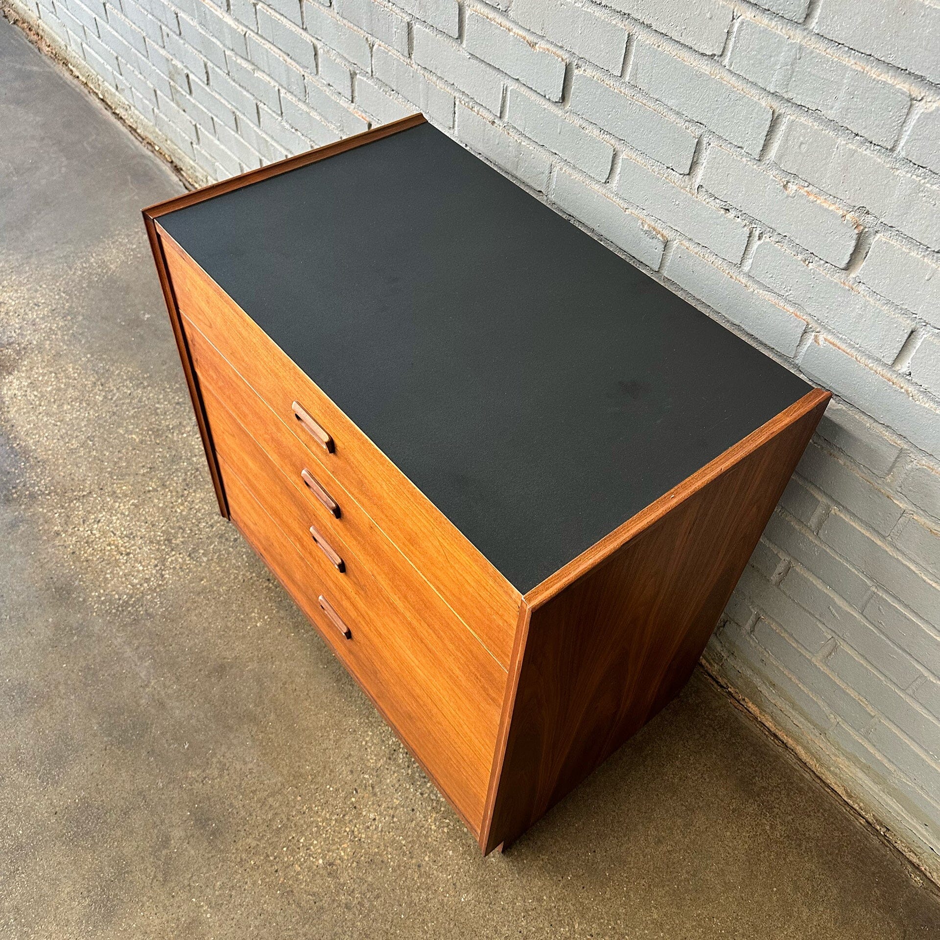 Walnut Bachelor's Chest with Black Leatherette Top Dressers Lane 