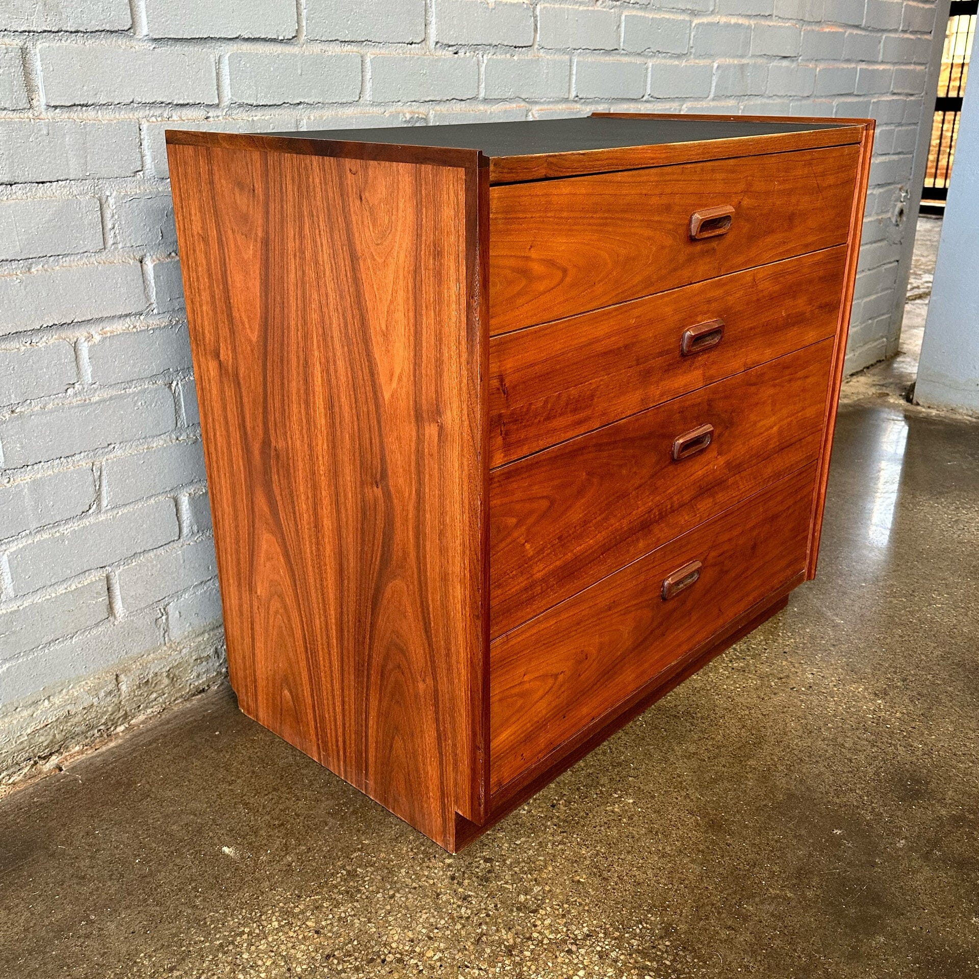 Walnut Bachelor's Chest with Black Leatherette Top – MidMod Decor