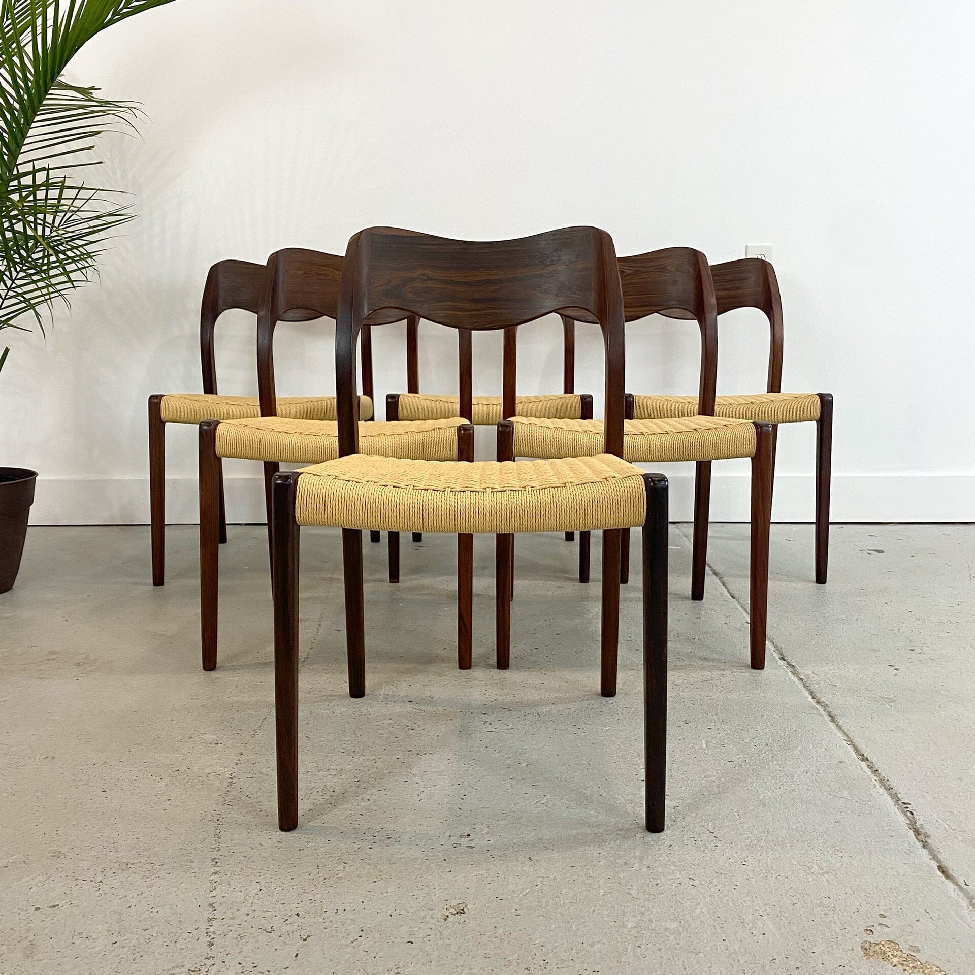 Møller Model 71 Dining Chairs in Rosewood and Paper Cord Seats Dining Chairs J.L. Møllers Møbelfabrik 